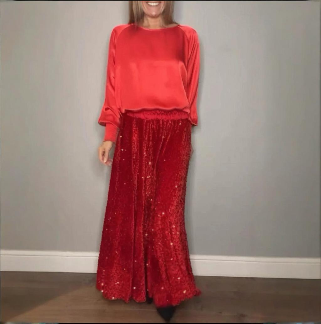 🎅Xmas Sales - 52% OFF🎄Women's Long Sleeve Top & Sequin Maxi Skirt Two-Piece Set