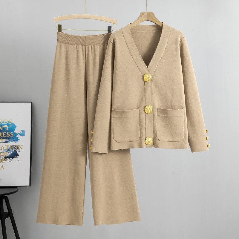 💕Seasonal discount 53%💕Gold Button Soft Knit Trouser Co-Ord