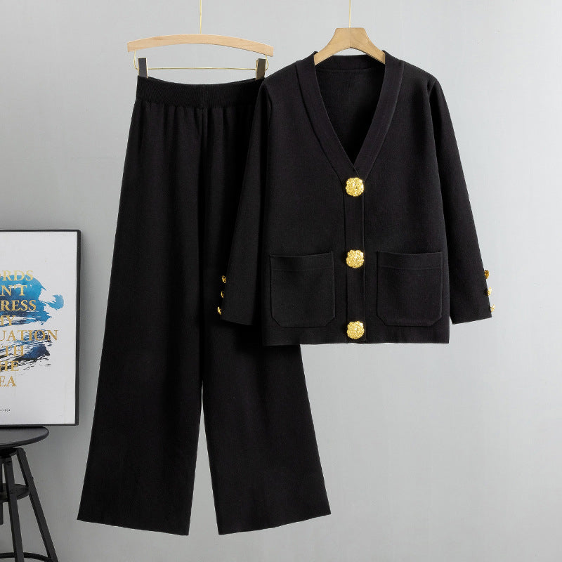 💕Seasonal discount 53%💕Gold Button Soft Knit Trouser Co-Ord