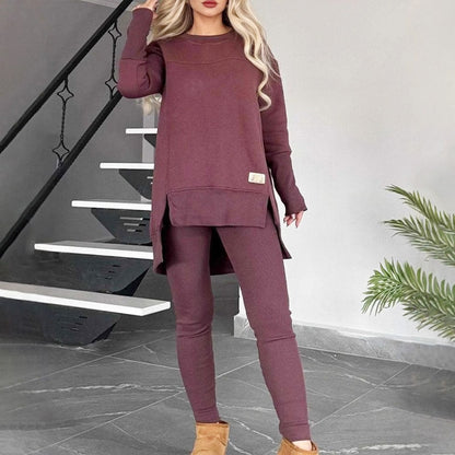 🎅Xmas Sales 53% OFF🎄Slit High Low Hem Sweatshirt ＆ Bodycon Pants Set