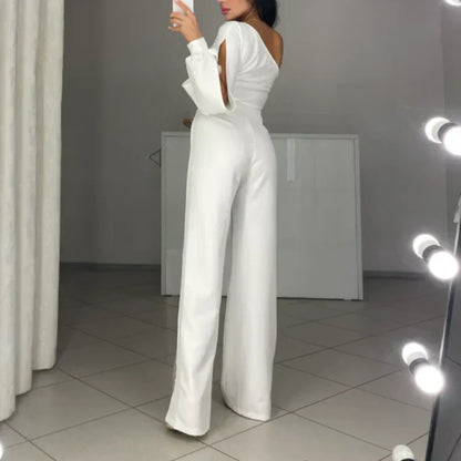 💕Women's One Shoulder Sparkly Mesh Flared Jumpsuits