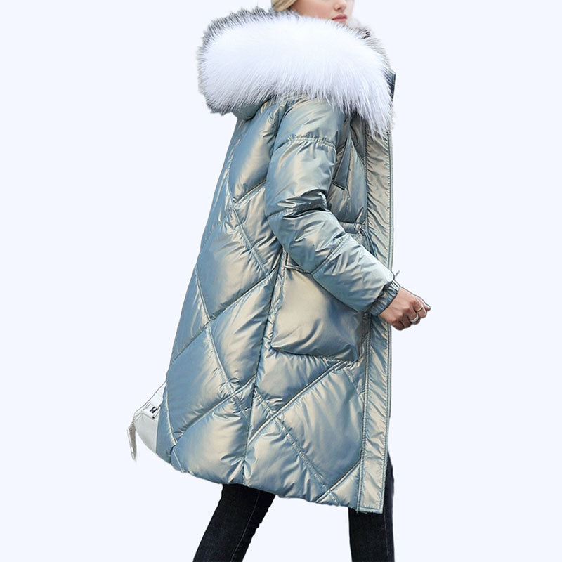 ❄️Winter Specials❄️ Women's Shimmering Quilted Winter Coat with Faux Fur Trim Hood