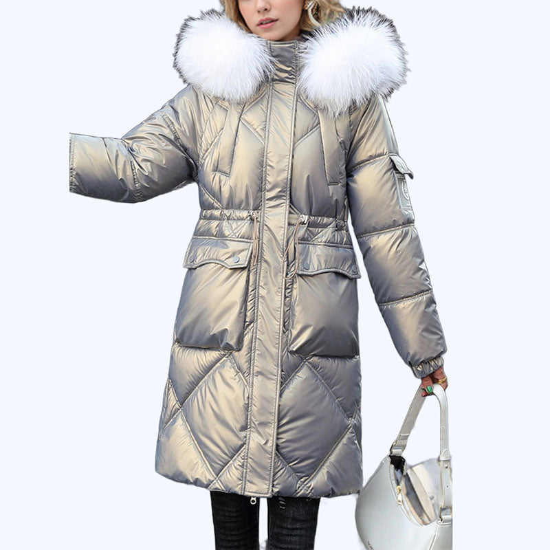 ❄️Winter Specials❄️ Women's Shimmering Quilted Winter Coat with Faux Fur Trim Hood