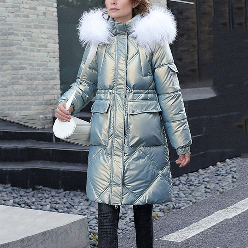 ❄️Winter Specials❄️ Women's Shimmering Quilted Winter Coat with Faux Fur Trim Hood