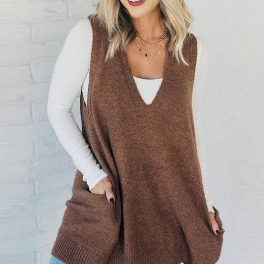 💕Seasonal Offer 53% OFF💕Women's Loose-Fit V-Neck Sweater Vest with Pockets