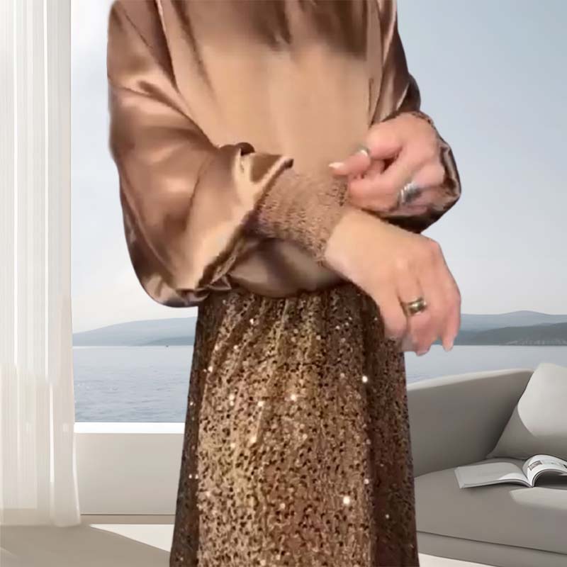 🎅Xmas Sales - 52% OFF🎄Women's Long Sleeve Top & Sequin Maxi Skirt Two-Piece Set